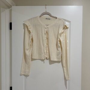 Zara Cream Ruffled Long Sleeve Cardigan